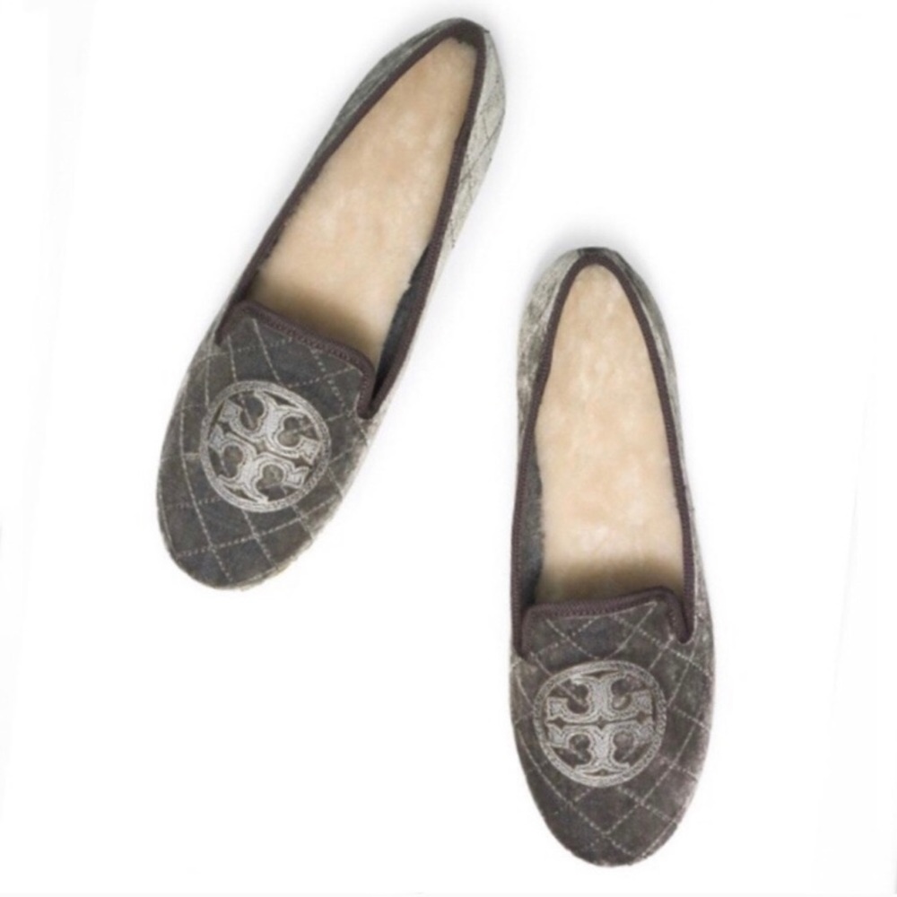 Tory Burch Billy Quilted Velvet Logo Slipper Sz 9